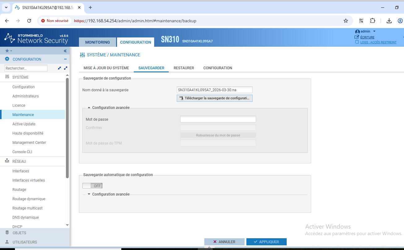 Export configuration Stormshield